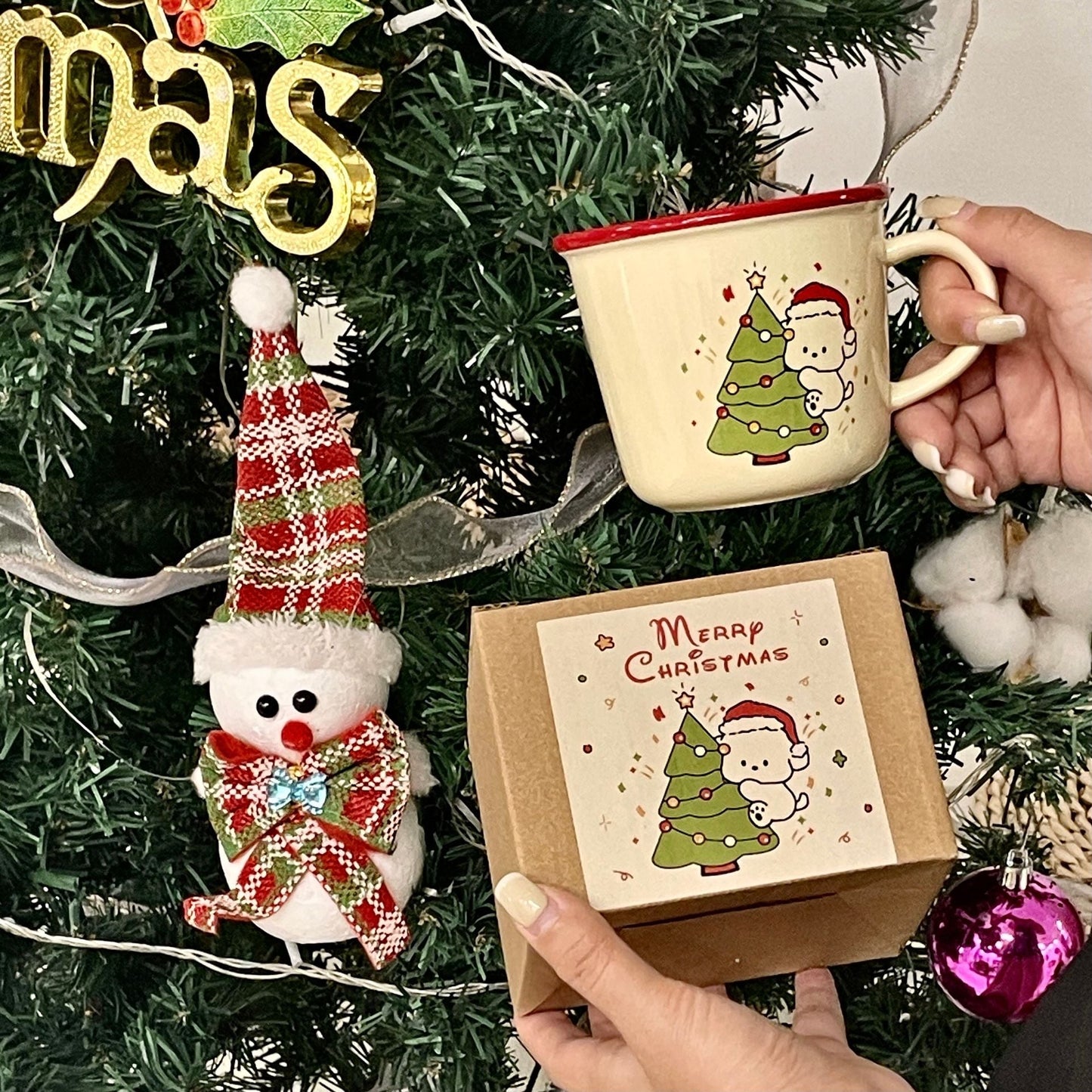 Christmas-Themed Ceramic Mug - Bunny with Tree
