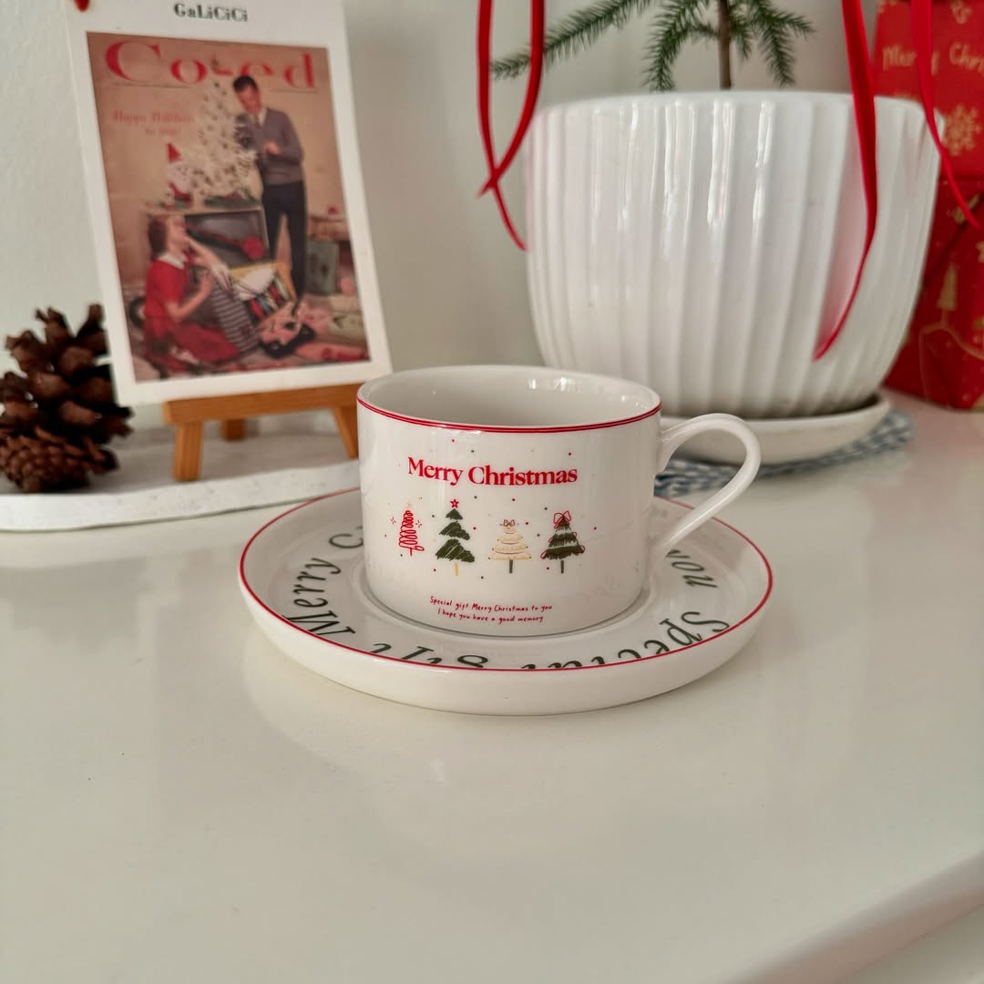 Merry Christmas Ceramic Cup & Saucer