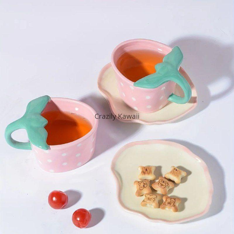 Strawberry Hand-painted Cup and Saucer