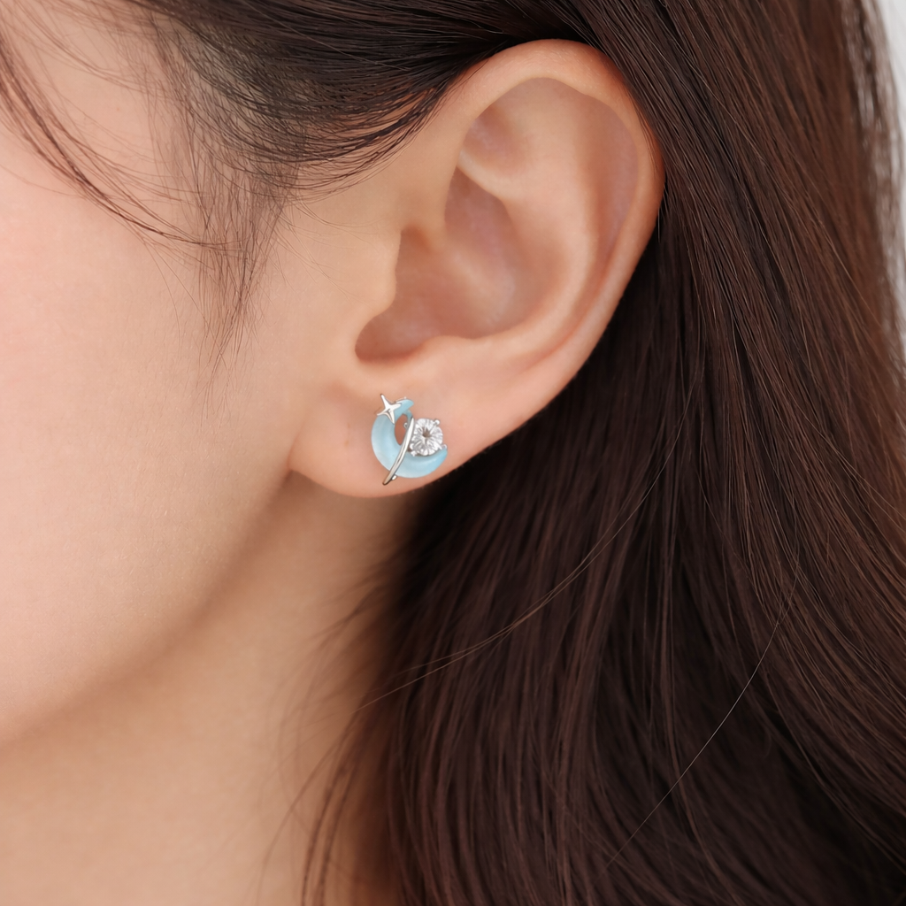 Aquamarine Blue Moon Stud