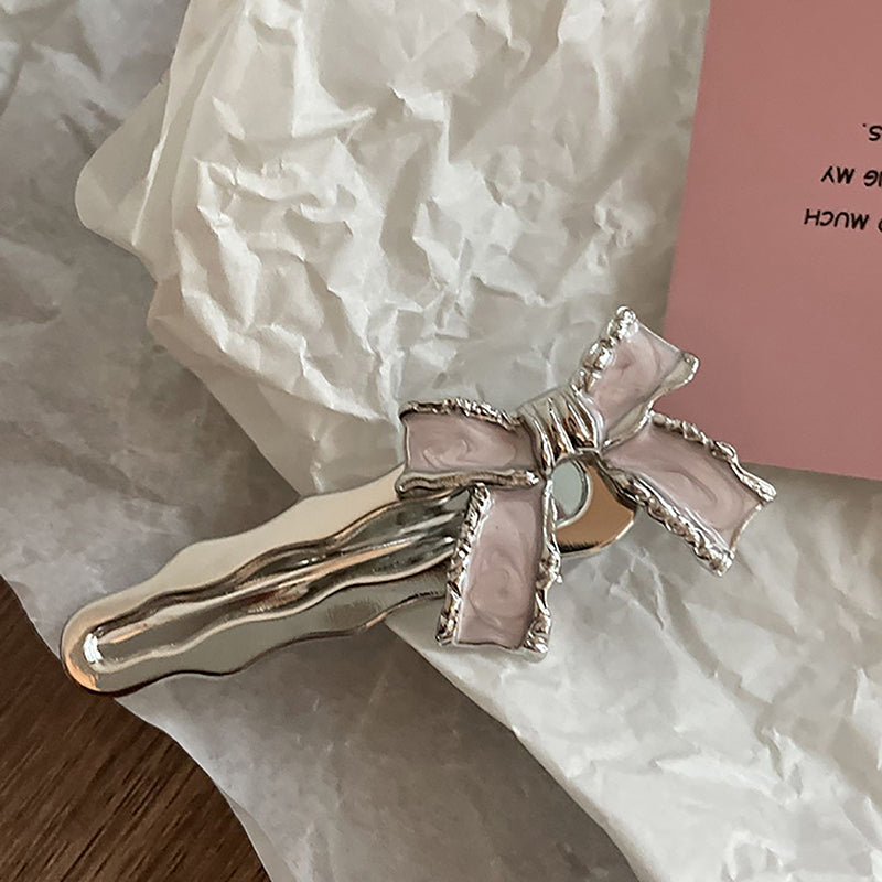 Elegant Pink Bow Hair Clip – Chic Metal Barrette (Single pc)