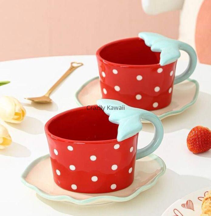 Strawberry Hand-painted Cup and Saucer