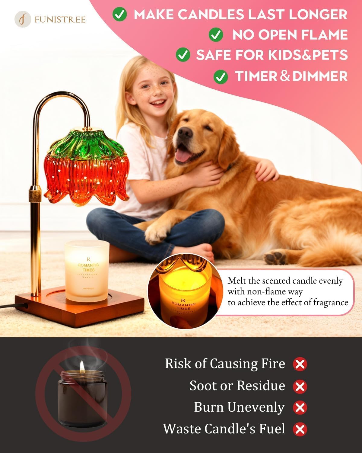 Strawberry Candle Warmer Lamp with Timer - Adjustable
