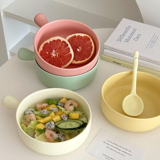 Morning Meadow Ceramic Bowl with Handle - Matte Finish