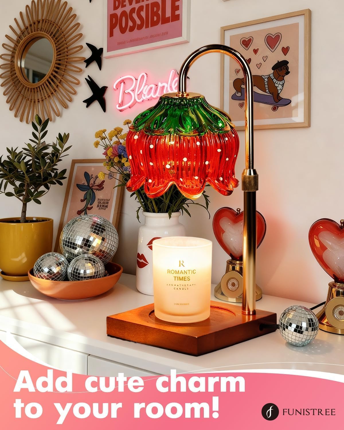 Strawberry Candle Warmer Lamp with Timer - Adjustable