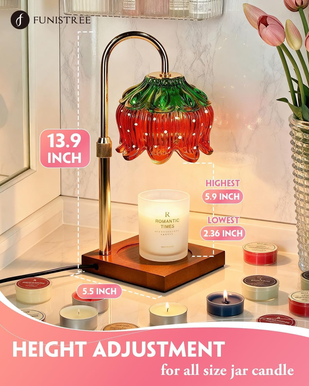 Strawberry Candle Warmer Lamp with Timer - Adjustable