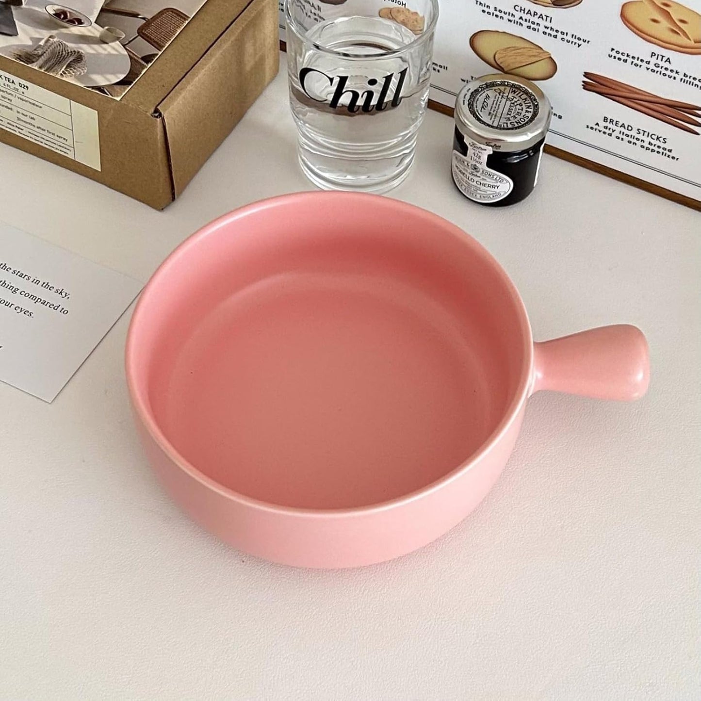 Morning Meadow Ceramic Bowl with Handle - Matte Finish