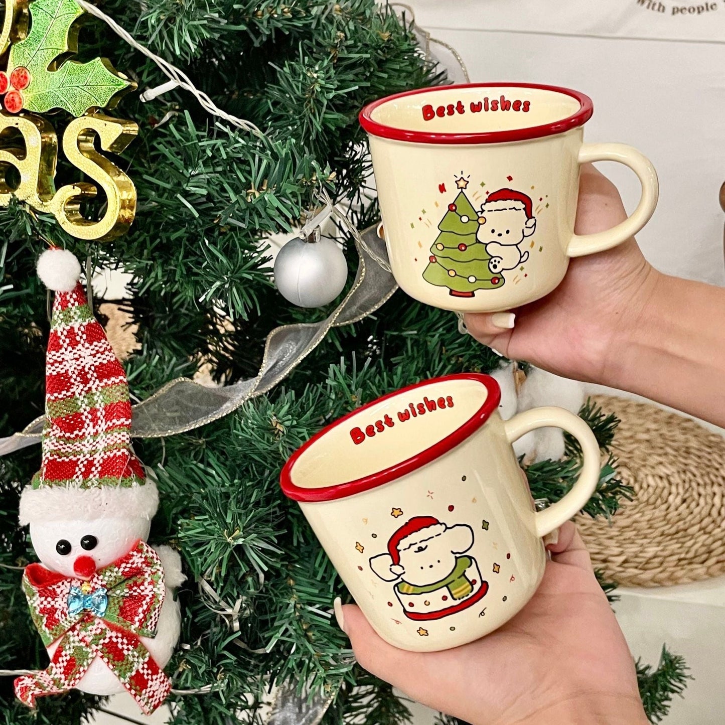 Christmas-Themed Ceramic Mug - Bunny with Tree
