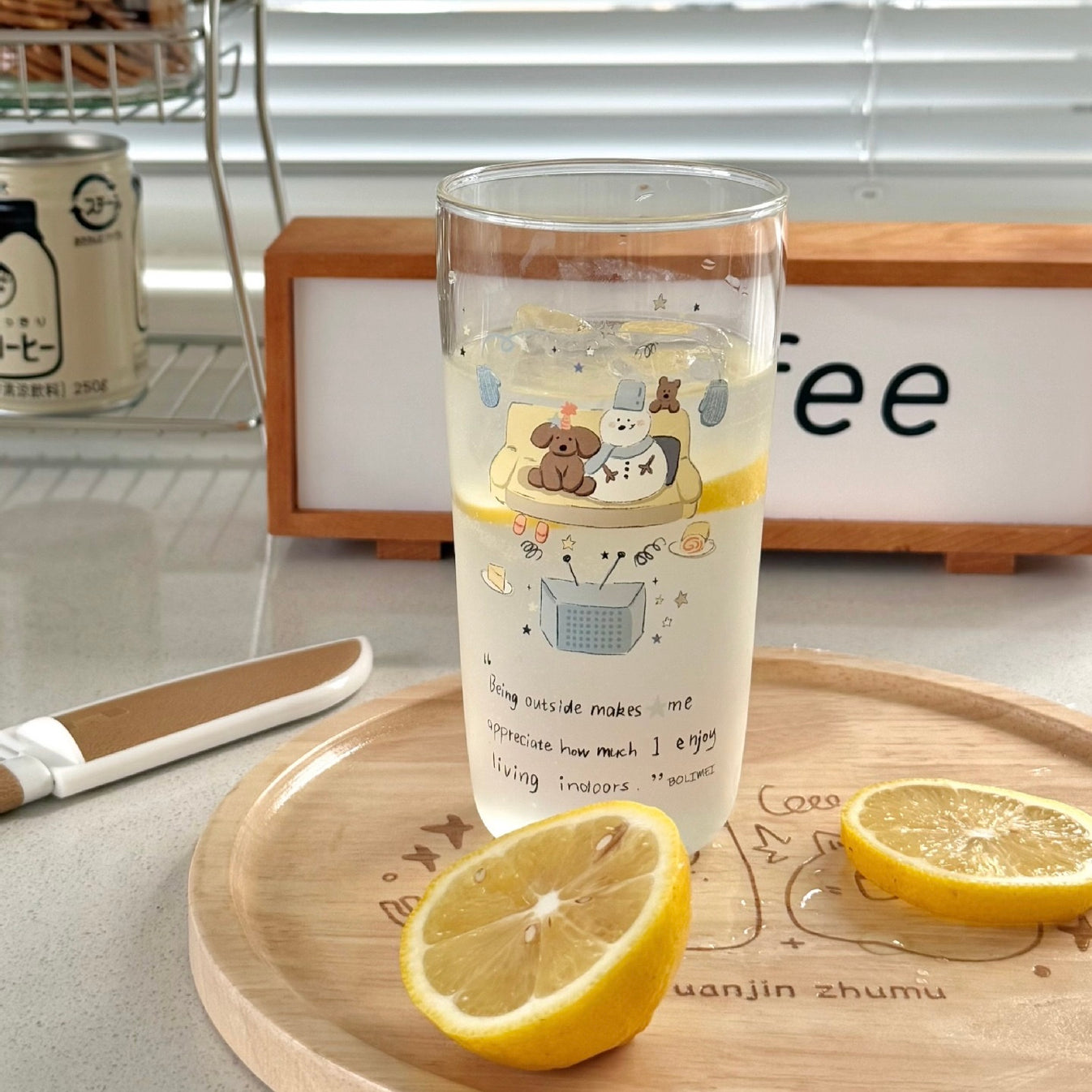 Winter Puppy & Snowman  Glass Cup – 400ML