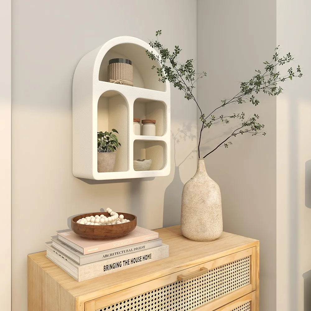 Pinterest Geometric Arched 4 Shelf Wall Shelf with Varying Block Shapes - Cream