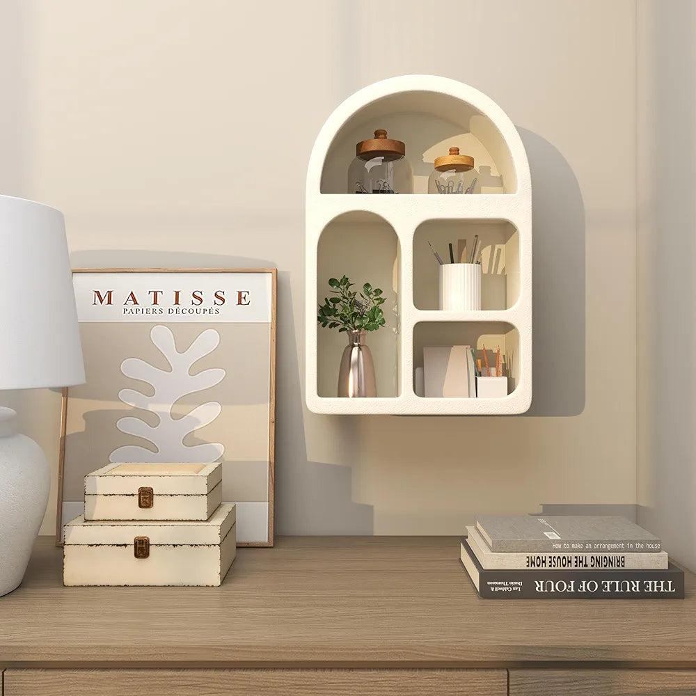 Pinterest Geometric Arched 4 Shelf Wall Shelf with Varying Block Shapes - Cream