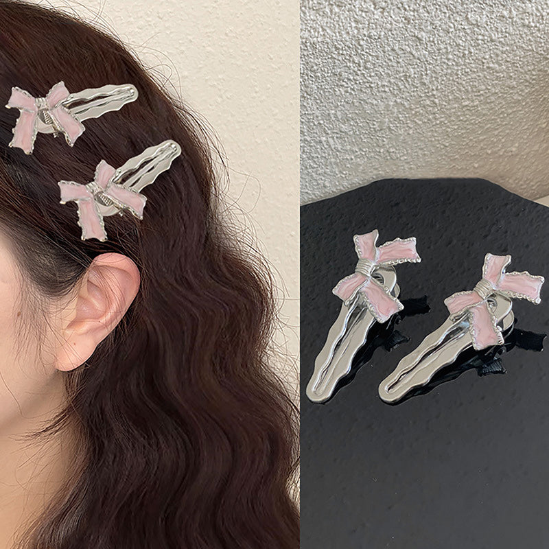 Elegant Pink Bow Hair Clip – Chic Metal Barrette (Single pc)