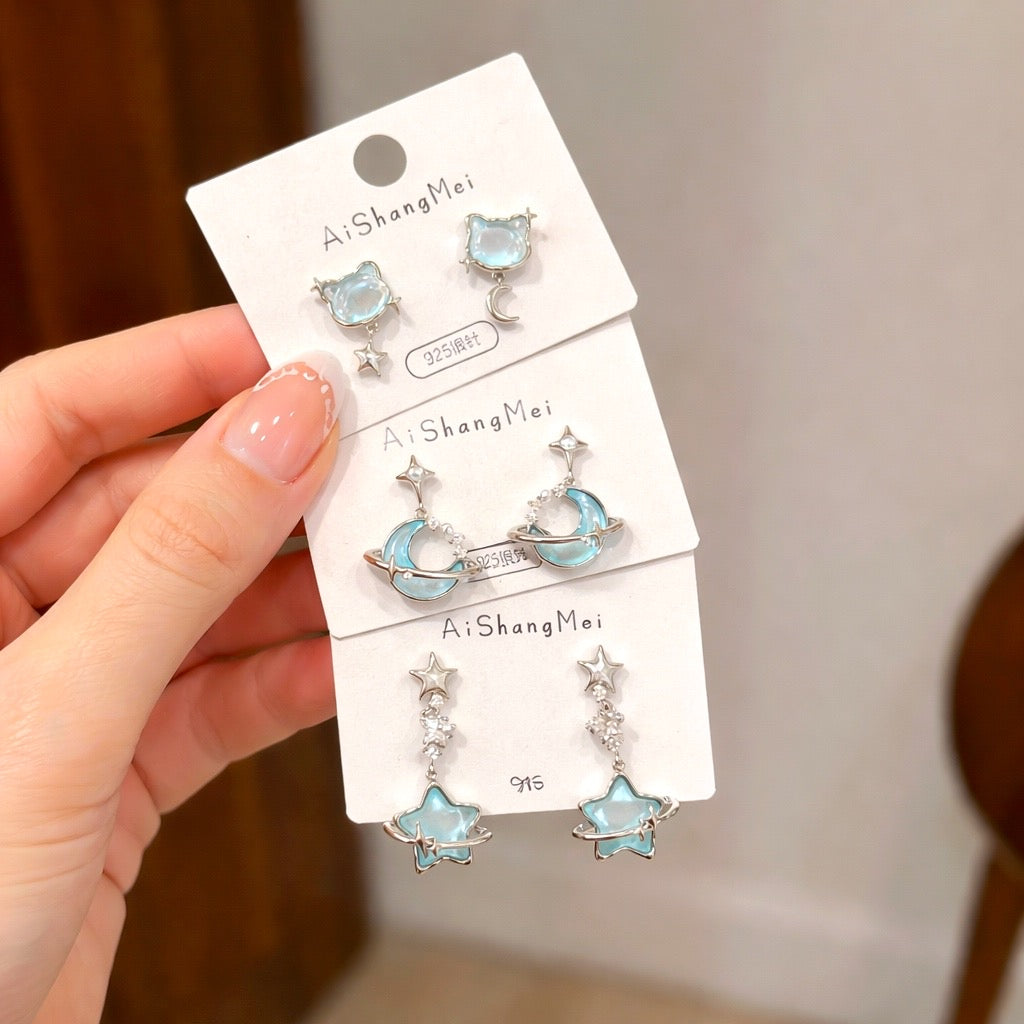 Aquamarine Blue Korean Premium Rhinestone Drop Earrings