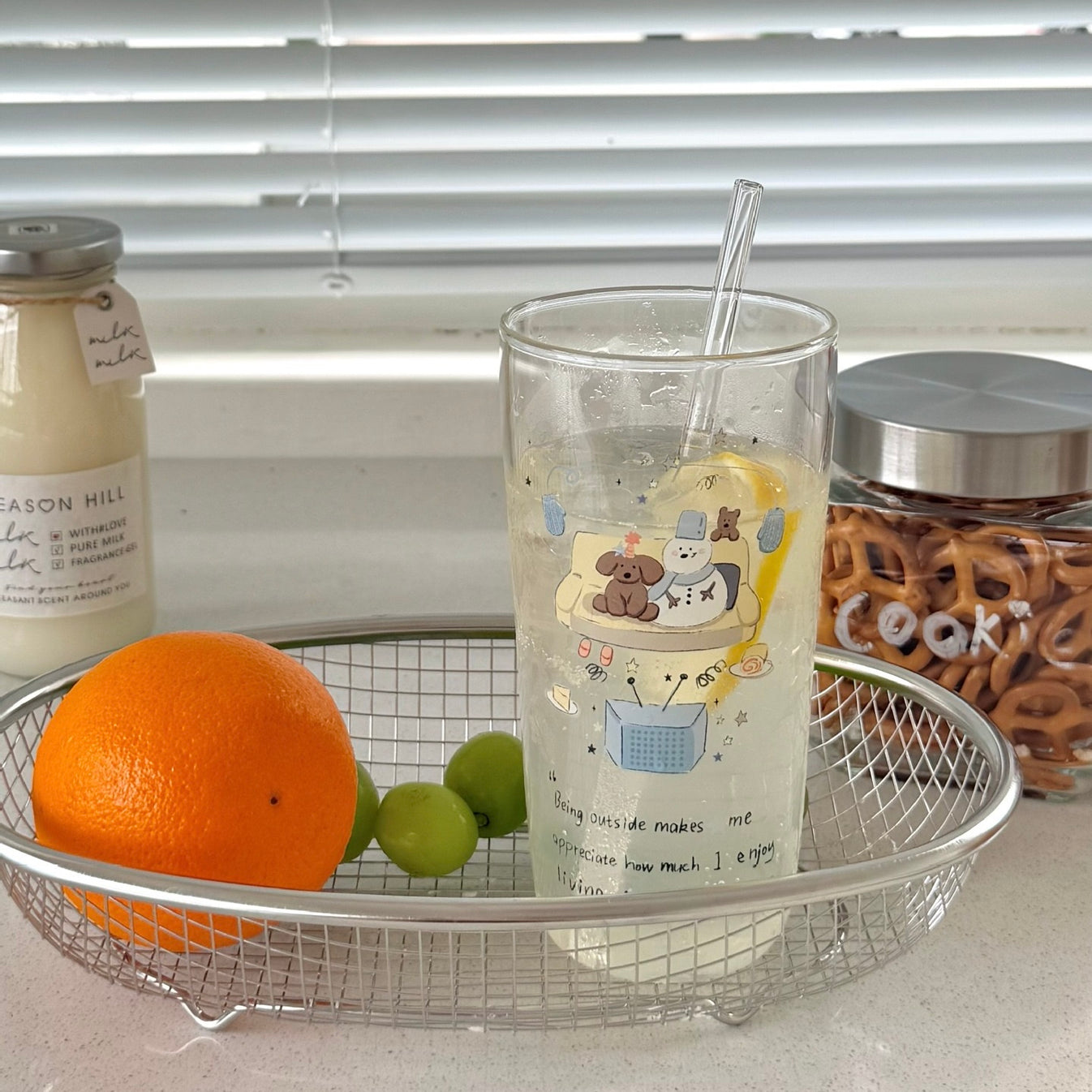 Winter Puppy & Snowman  Glass Cup – 400ML