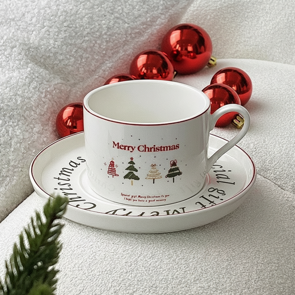 Merry Christmas Ceramic Cup & Saucer