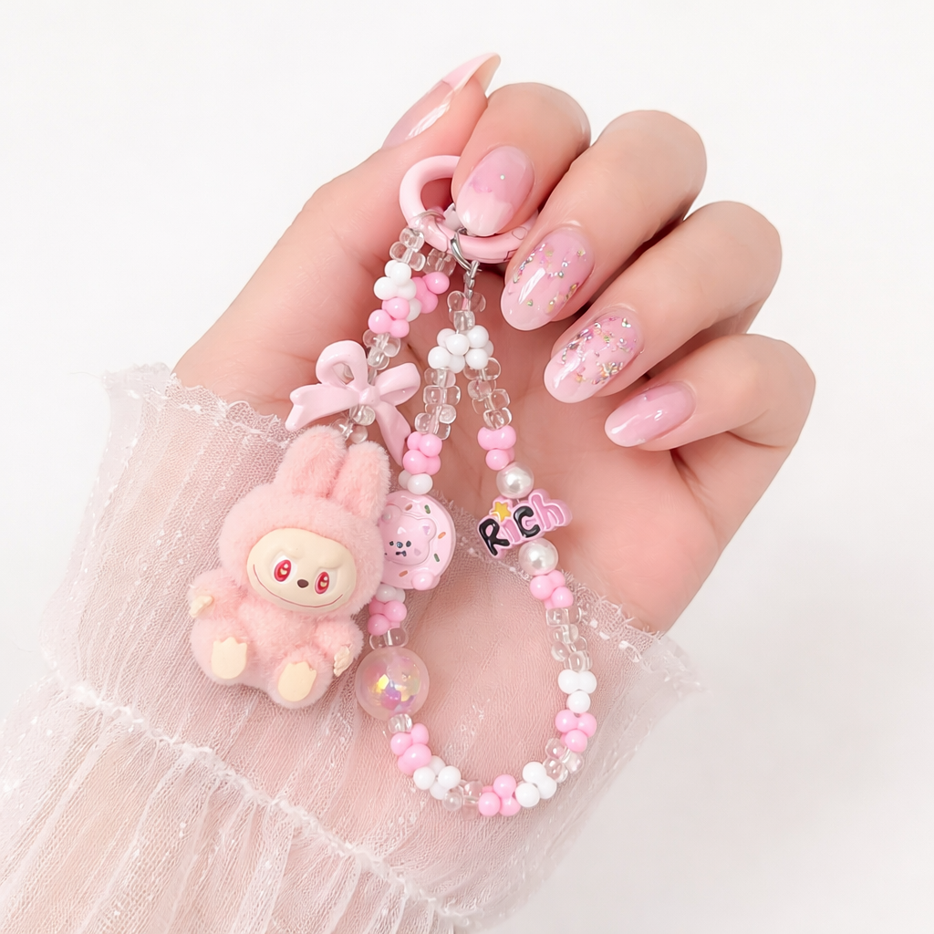 Labubu Pink Bean Charm Handmade Charm Key/Phone Chain