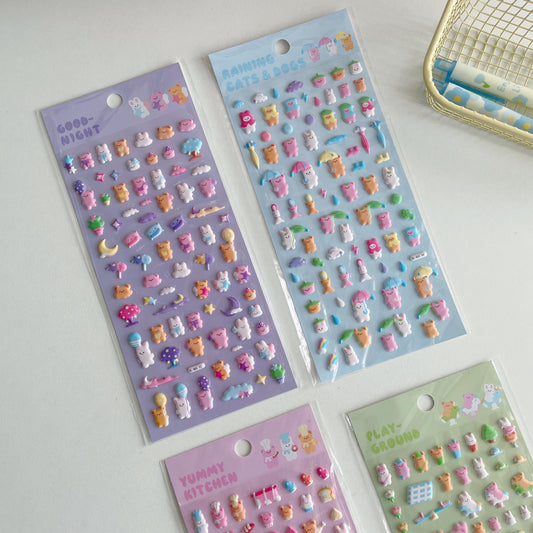 Kawaii Bunny & Bear Puffy Stickers