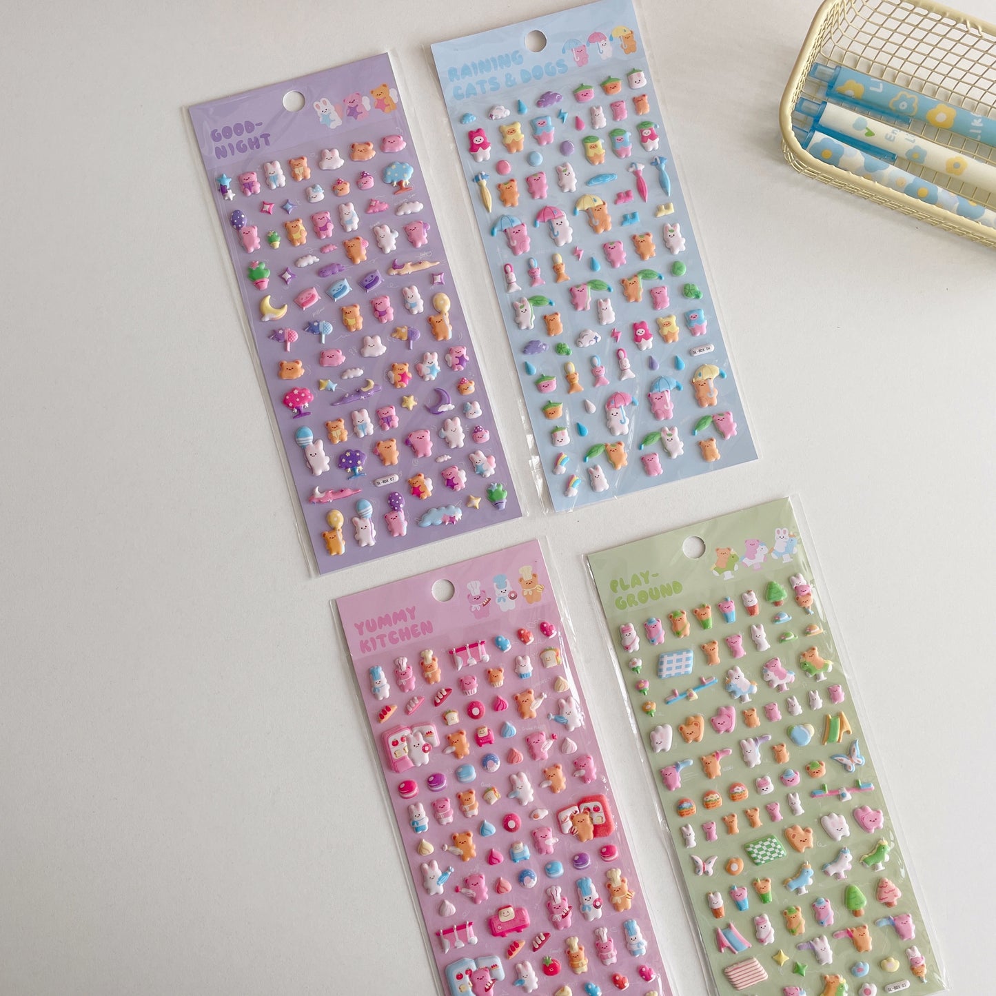 Kawaii Bunny & Bear Puffy Stickers