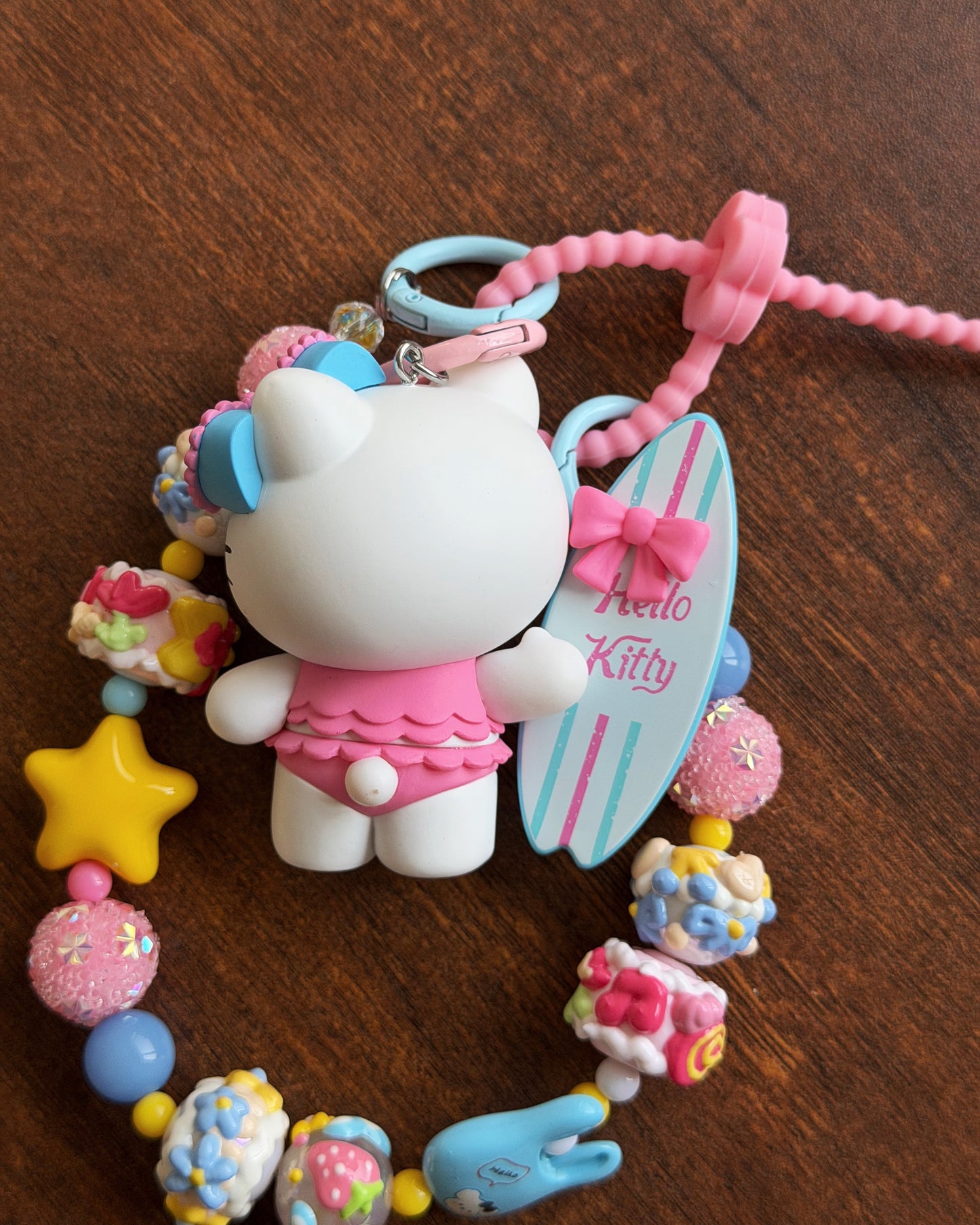 [RARE] Pop Mart Sanrio Hello Kitty South Island Surfing Charm Handmade Key/Phone Chain - Official Charm