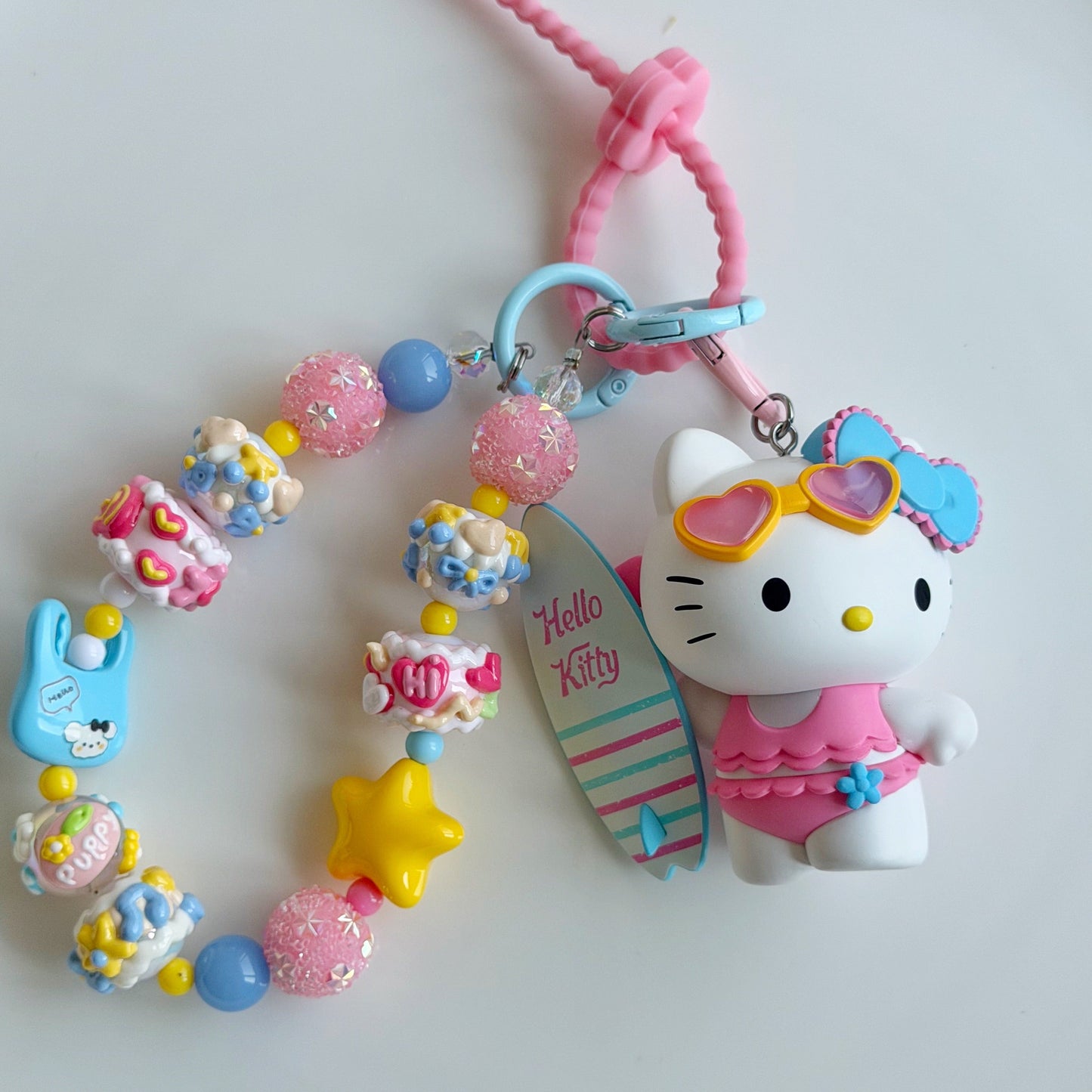 [RARE] Pop Mart Sanrio Hello Kitty South Island Surfing Charm Handmade Key/Phone Chain - Official Charm