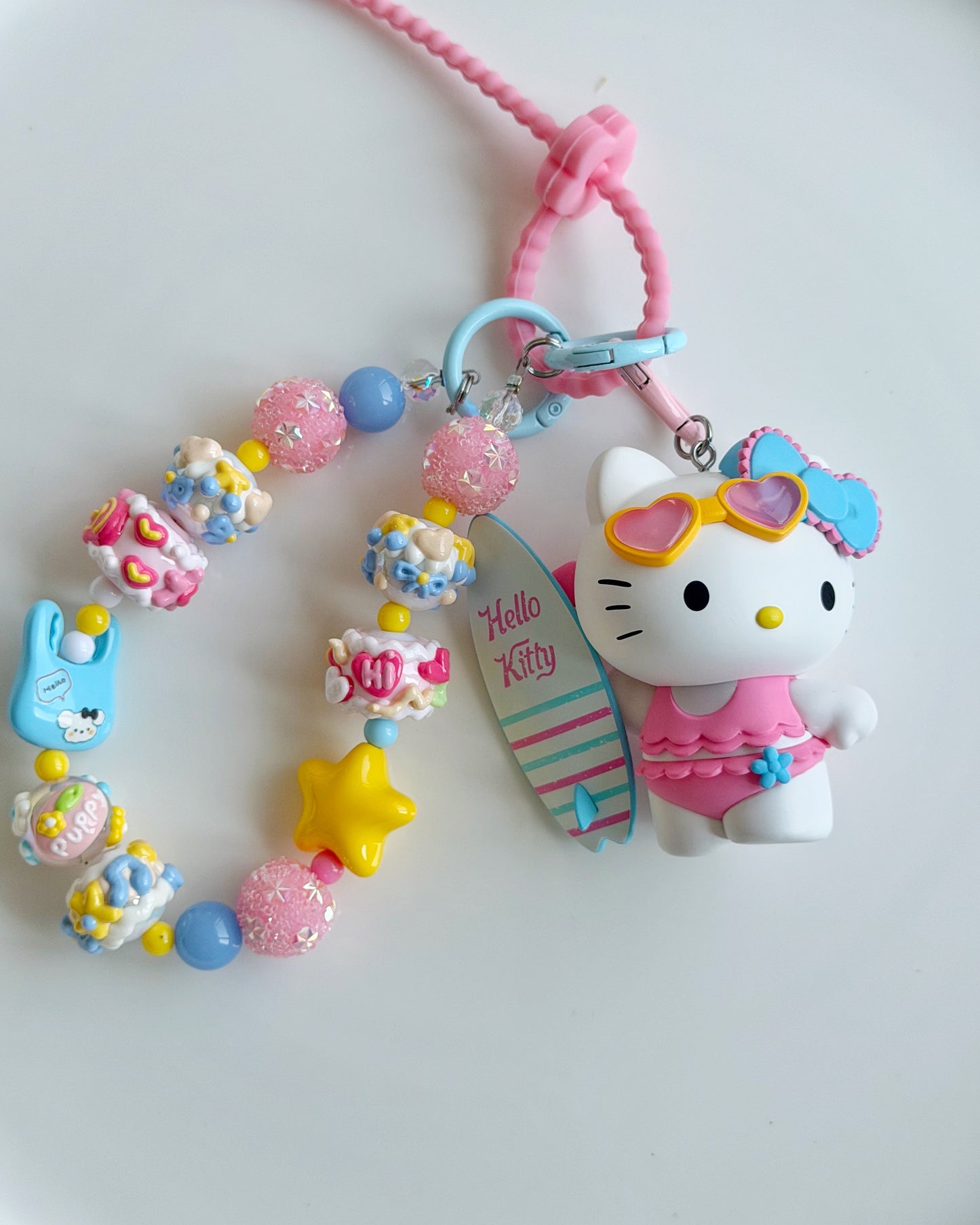 [RARE] Pop Mart Sanrio Hello Kitty South Island Surfing Charm Handmade Key/Phone Chain - Official Charm
