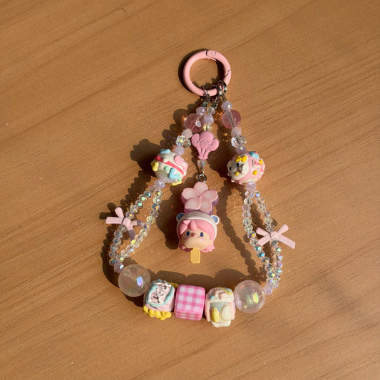 Popmart Sakura Cherry Blossom Mochi Beans - Little Sweet Bean - Handmade Charm Key/Phone Chain - Official
