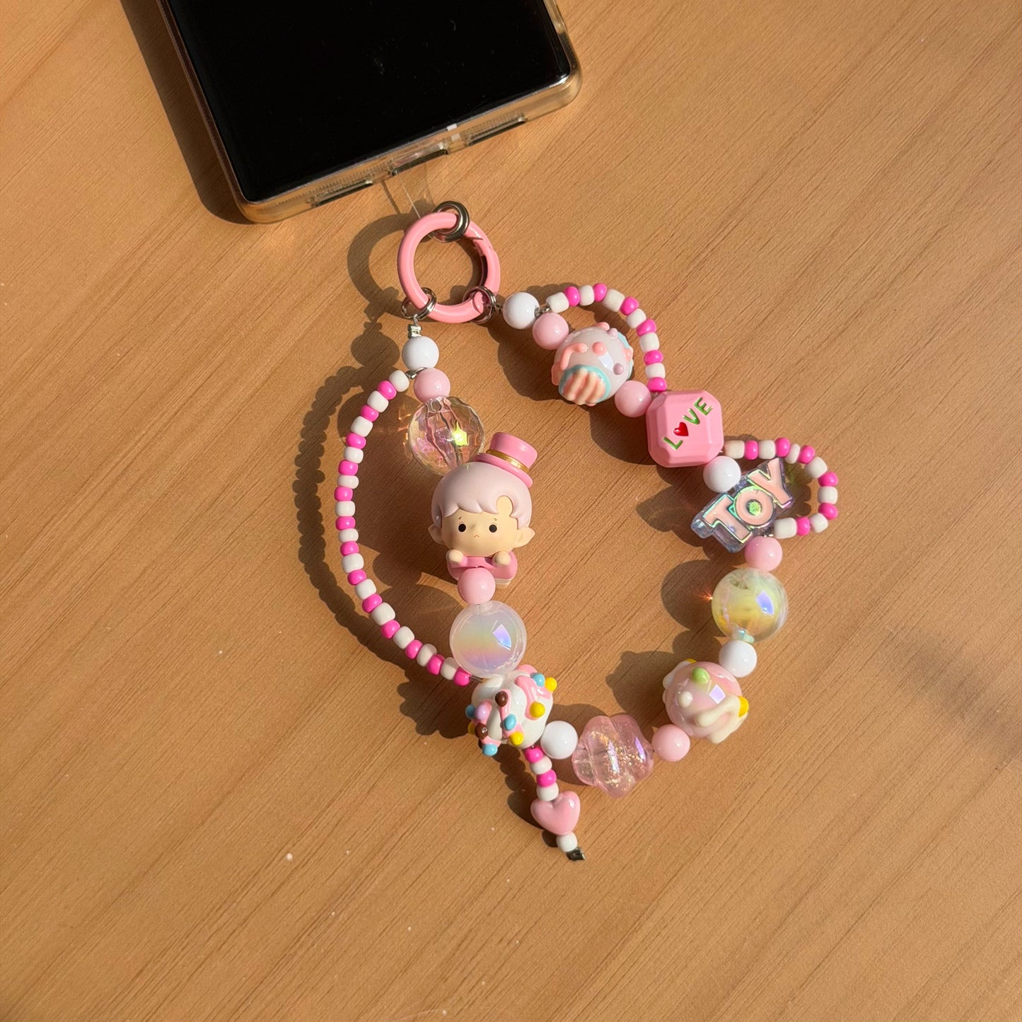 POP MART x HACIPUPU Pop Bean Sakura Lying Handmade Charm Key/Phone Chain - Official Charm