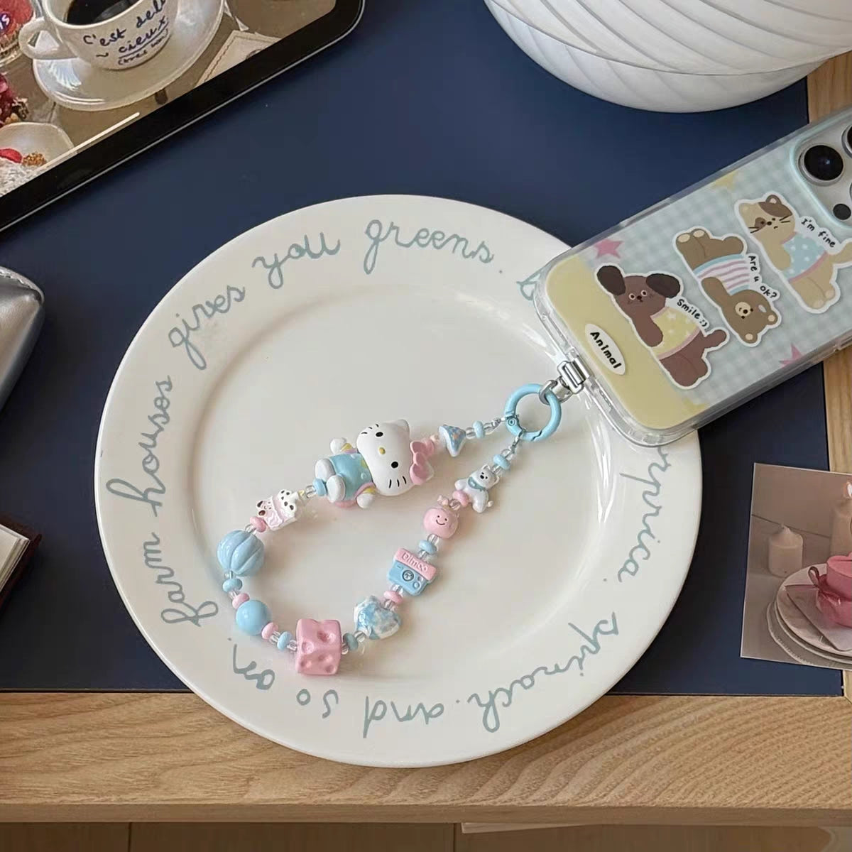 Handmade Hello Kitty Luxe Phone Charm (with Genuine Sanrio Bean Figure) - Preorder