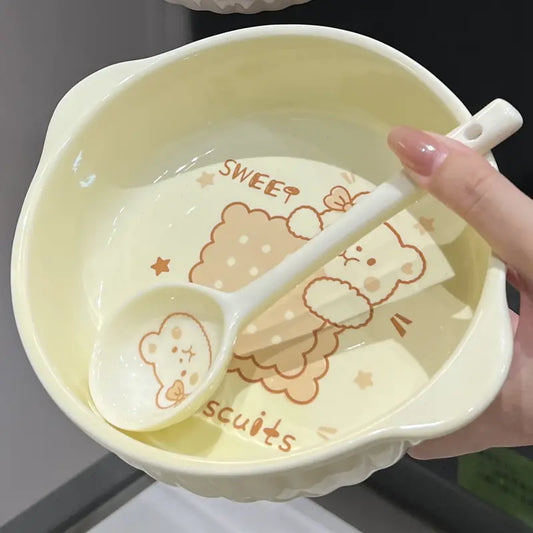 Kawaii Sweet Biscuit Bear Snack Bowl with Spoon