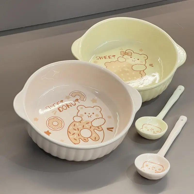 Kawaii Sweet Biscuit Bear Snack Bowl with Spoon