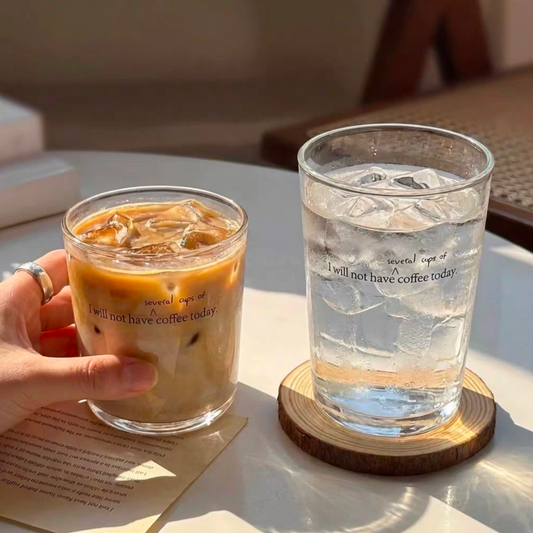 Japanese-Style Printed Latte Glass Cup - Thin Clear Glass