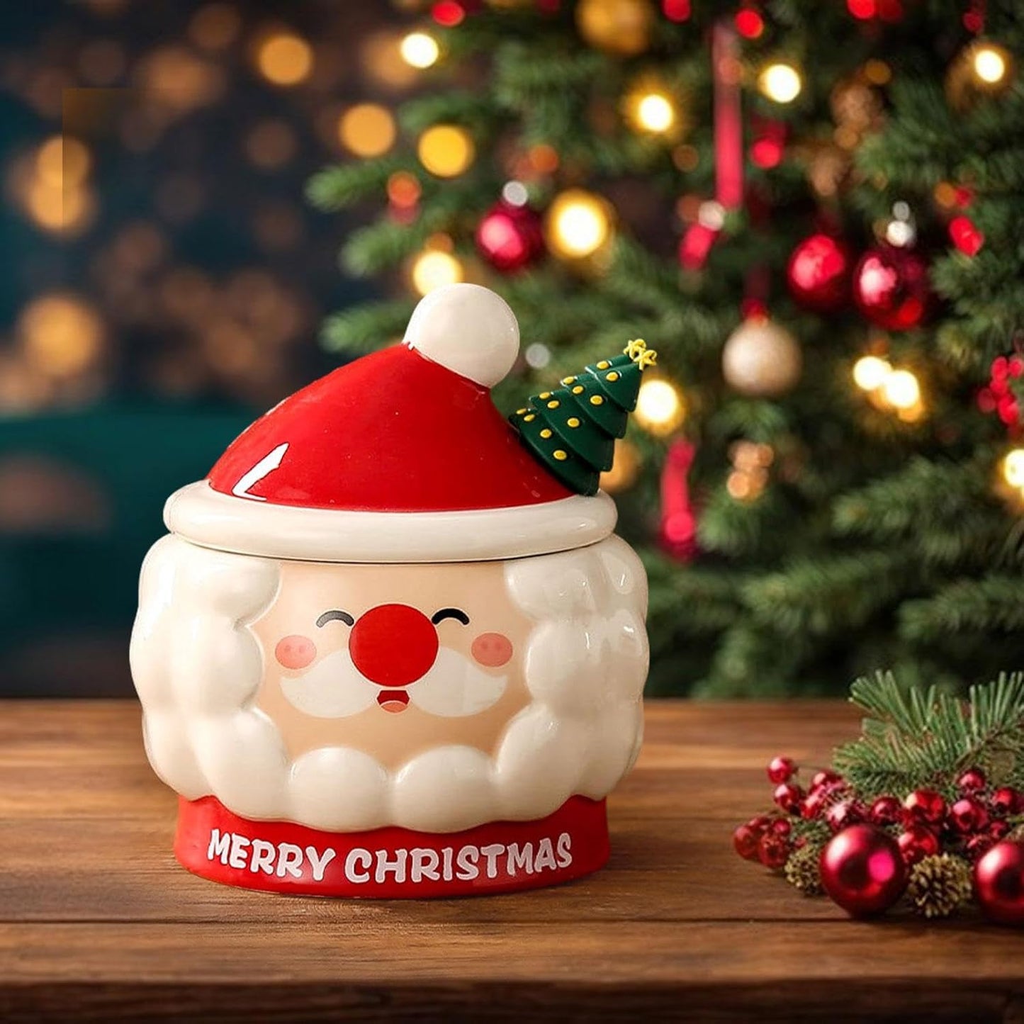 Santa Claus Embossed  Coffee Cup with Lid and Spoon