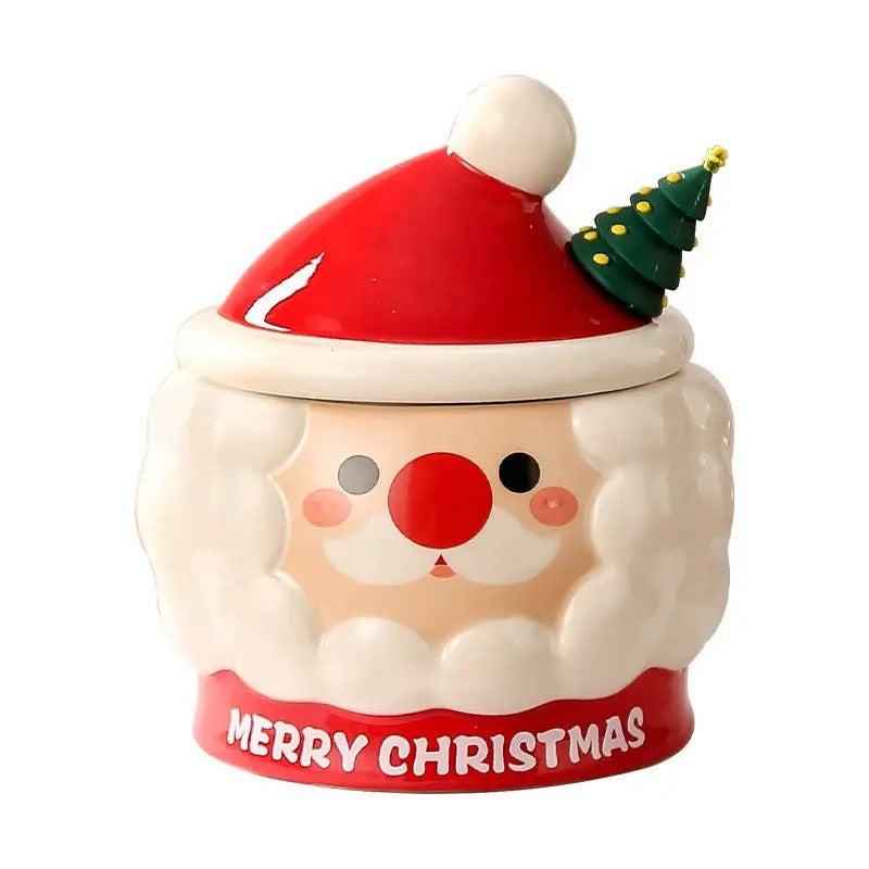 Santa Claus Embossed  Coffee Cup with Lid and Spoon