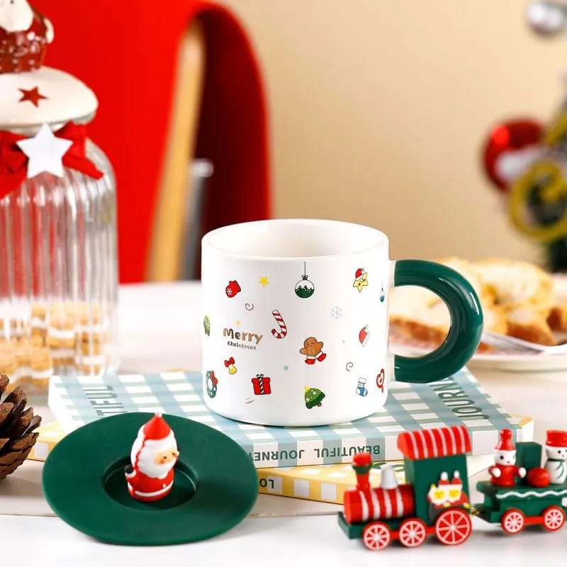 Cute Ceramic porcelain Christmas Mugs - Green