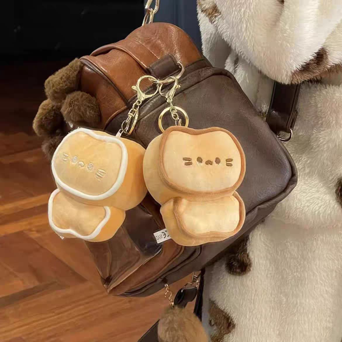 Meow Butter Biscuit Plush Keychain - Brown