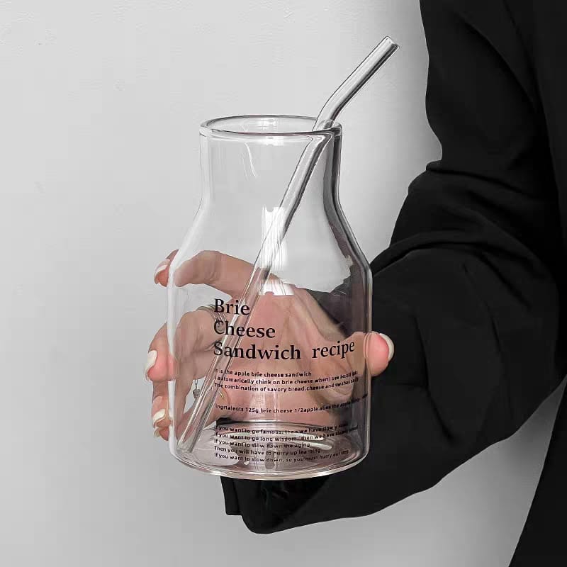 Brie Cheese Sandwich Recipe Bottle Neck Glass Tumbler With Straw - 650ml
