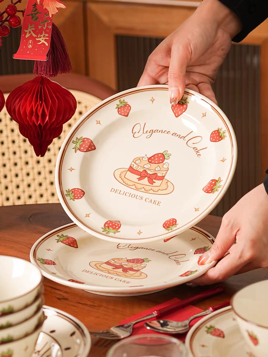 Strawberry Cream Cake Ceramic Plate