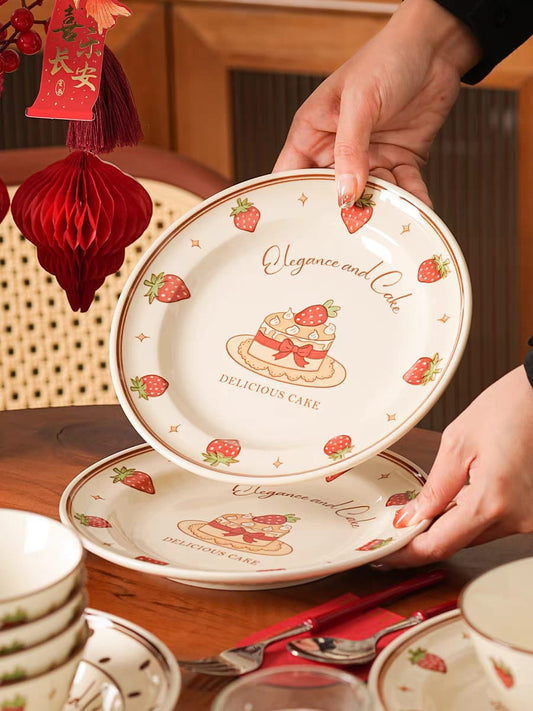 Strawberry Cream Cake Ceramic Plate
