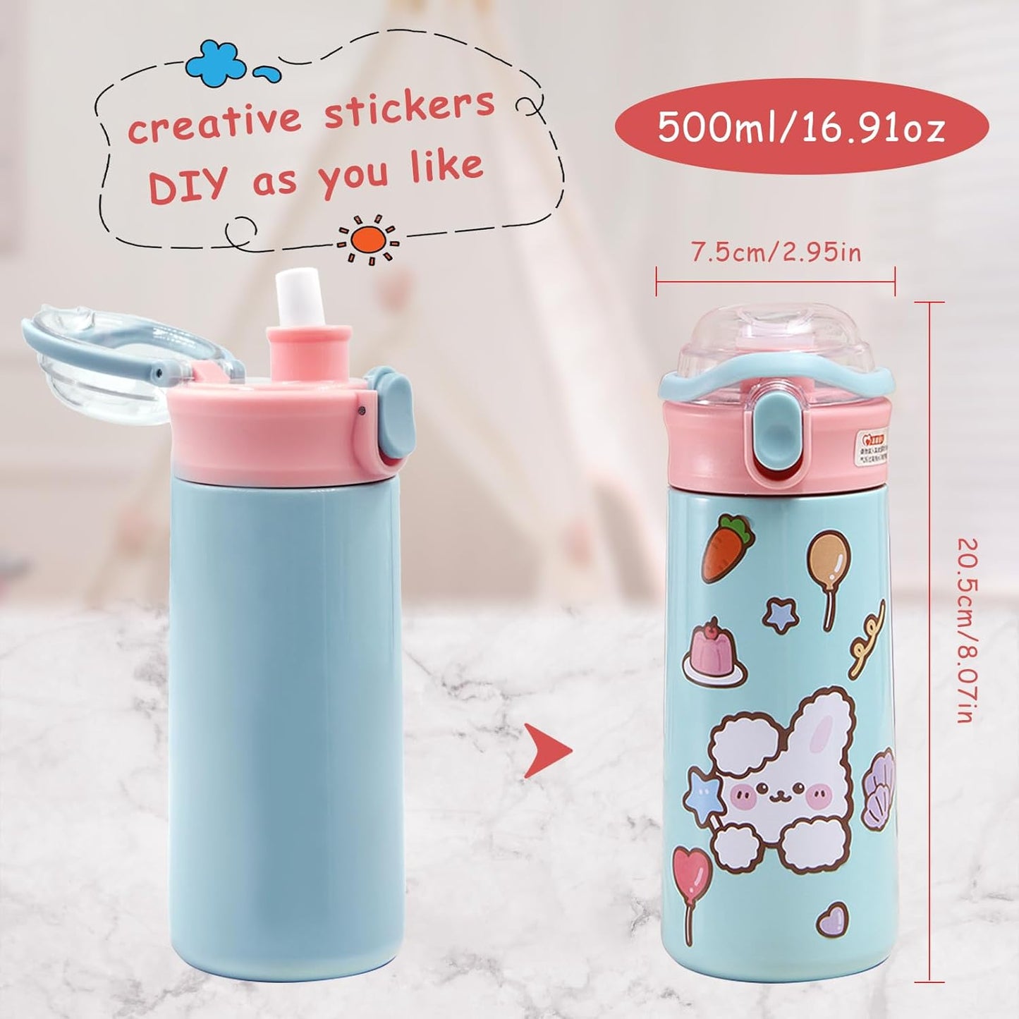 Kawaii Water Bottle – Blue -480ml