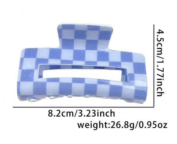 Plaid Pattern Hair Claw Clips - Blue