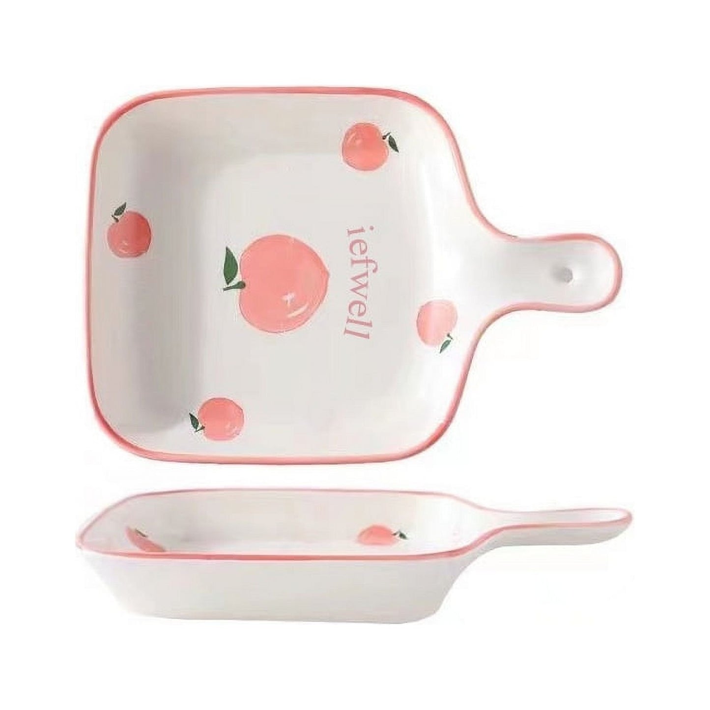 Hand-Painted Strawberry Ceramic Handle Bowl and Handle Plate