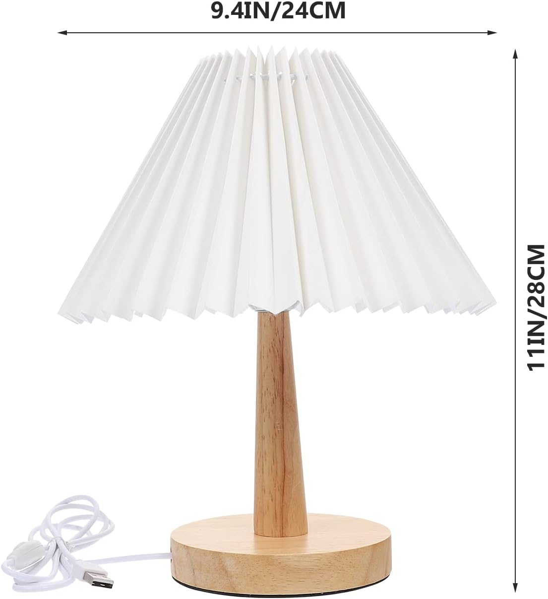 Pleated Lamp with Wood  Base - Wired