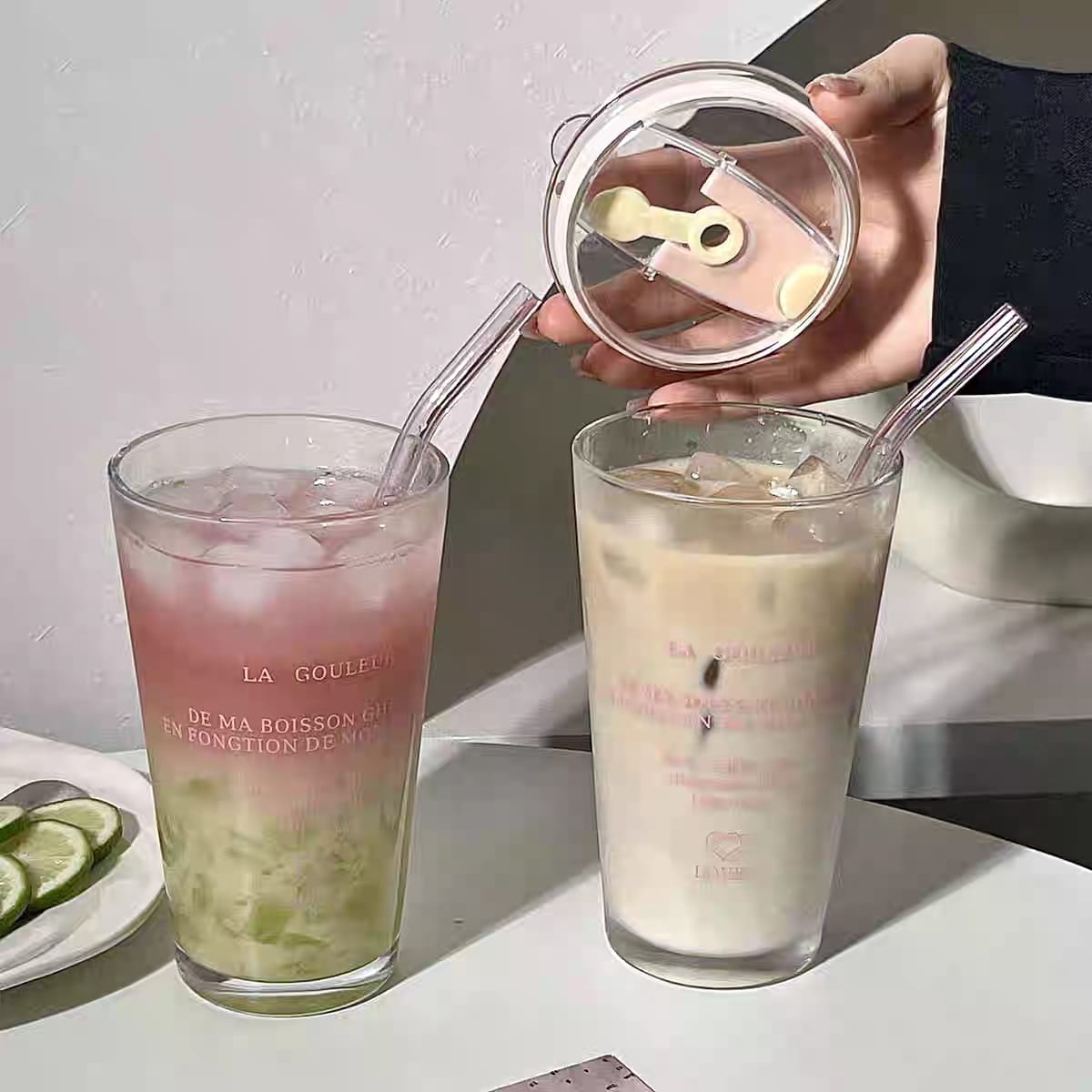 La Gouleur Glass Cup With Straw & Cap