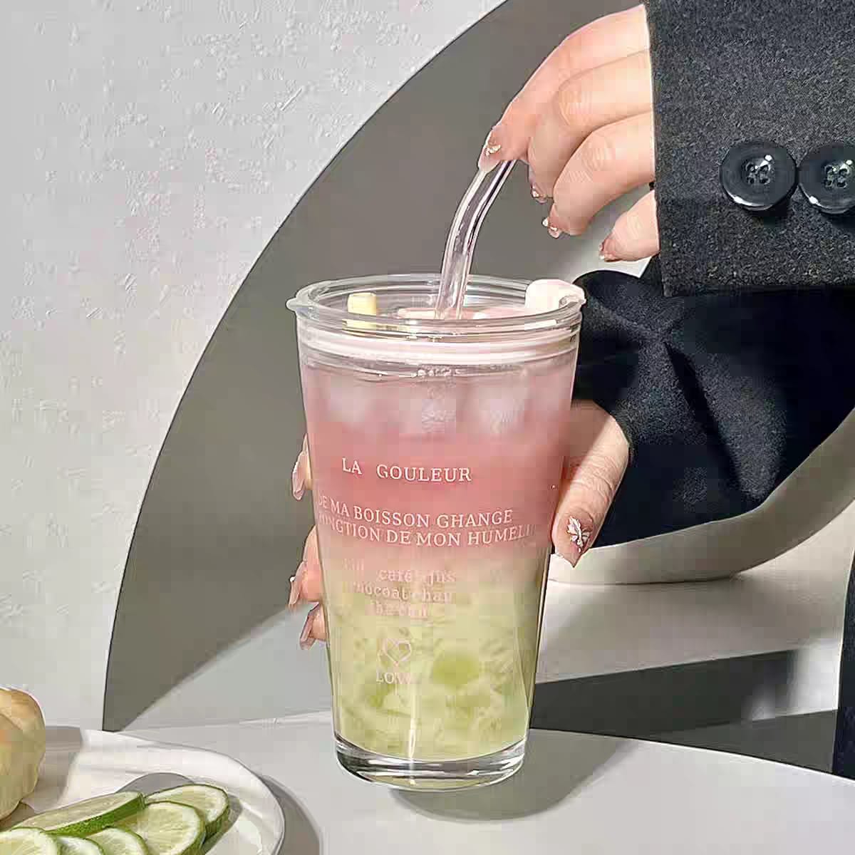 La Gouleur Glass Cup With Straw & Cap