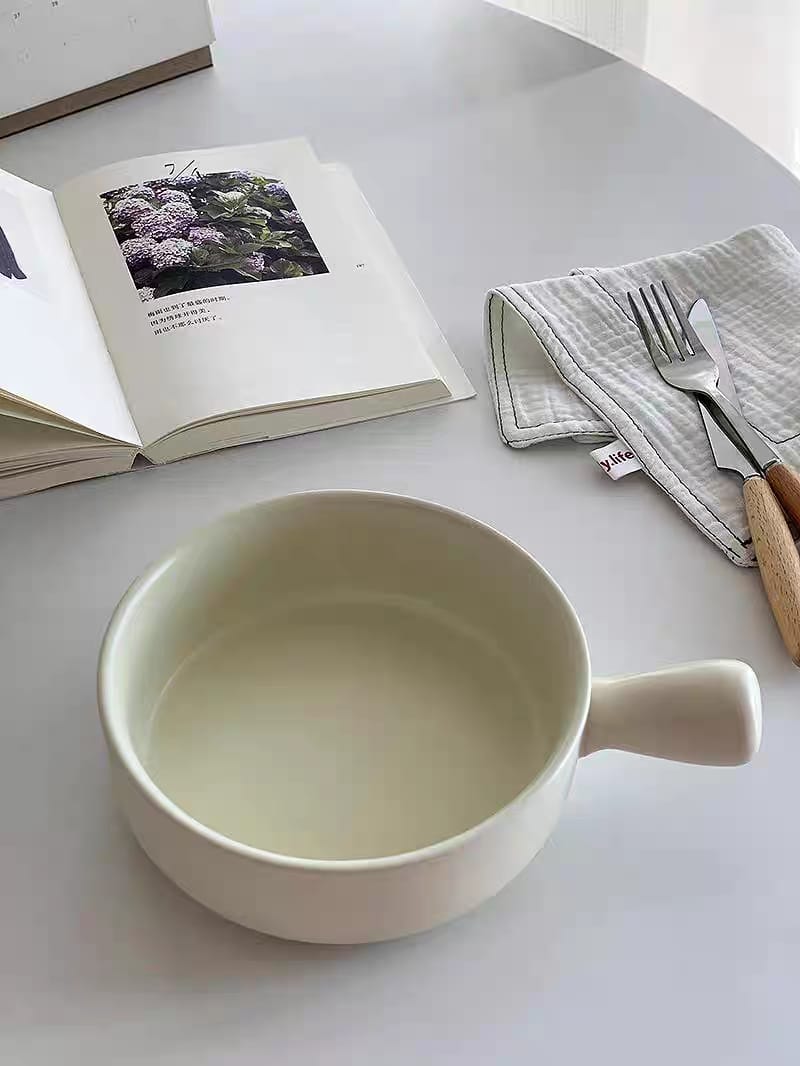 Morning Meadow Ceramic Bowl with Handle - Matte Finish