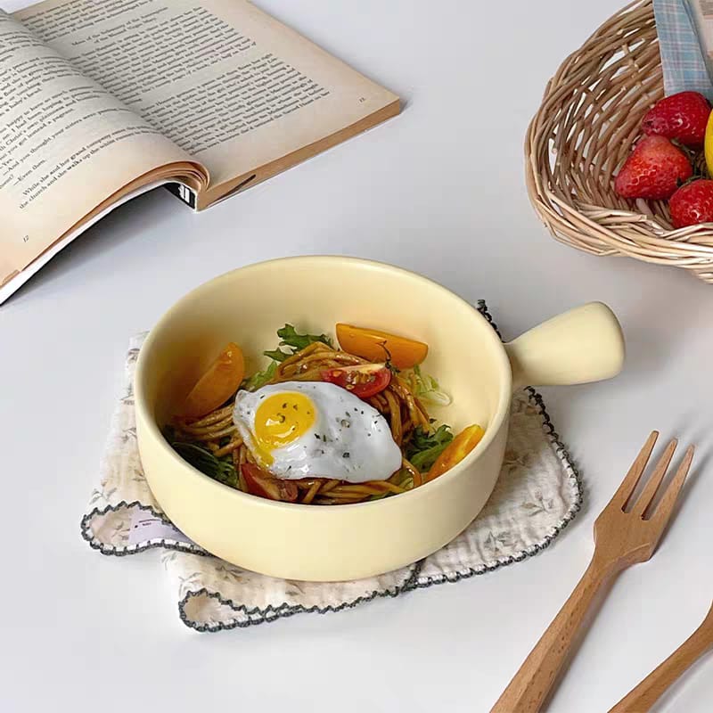 Morning Meadow Ceramic Bowl with Handle - Matte Finish