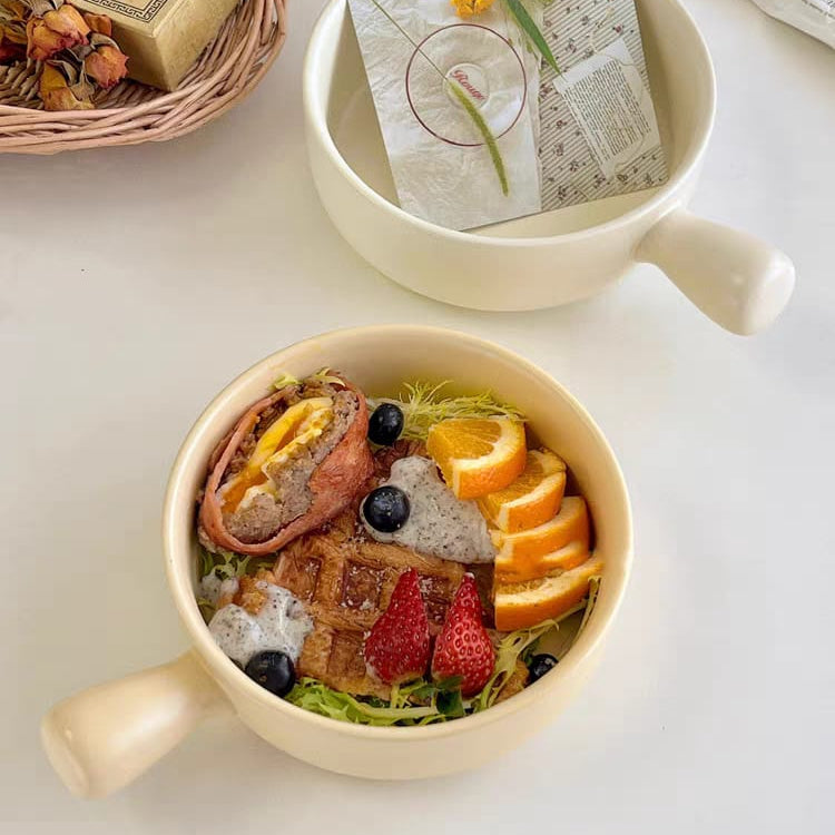 Morning Meadow Ceramic Bowl with Handle - Matte Finish