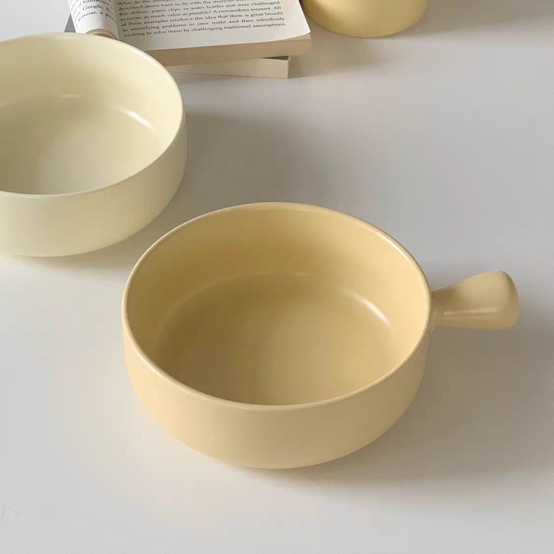 Morning Meadow Ceramic Bowl with Handle - Matte Finish