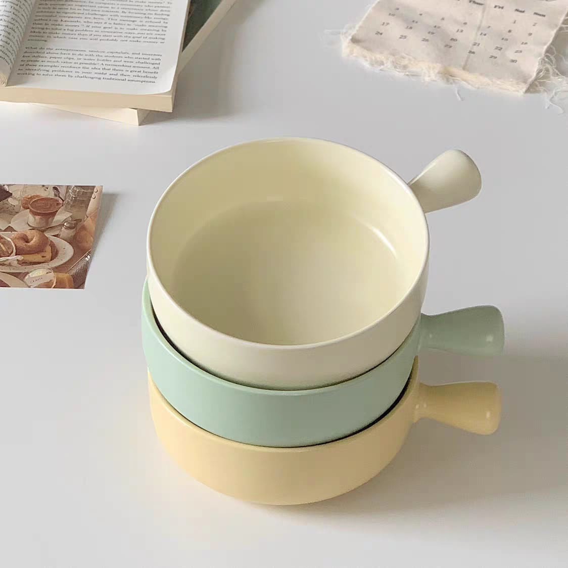 Morning Meadow Ceramic Bowl with Handle - Matte Finish