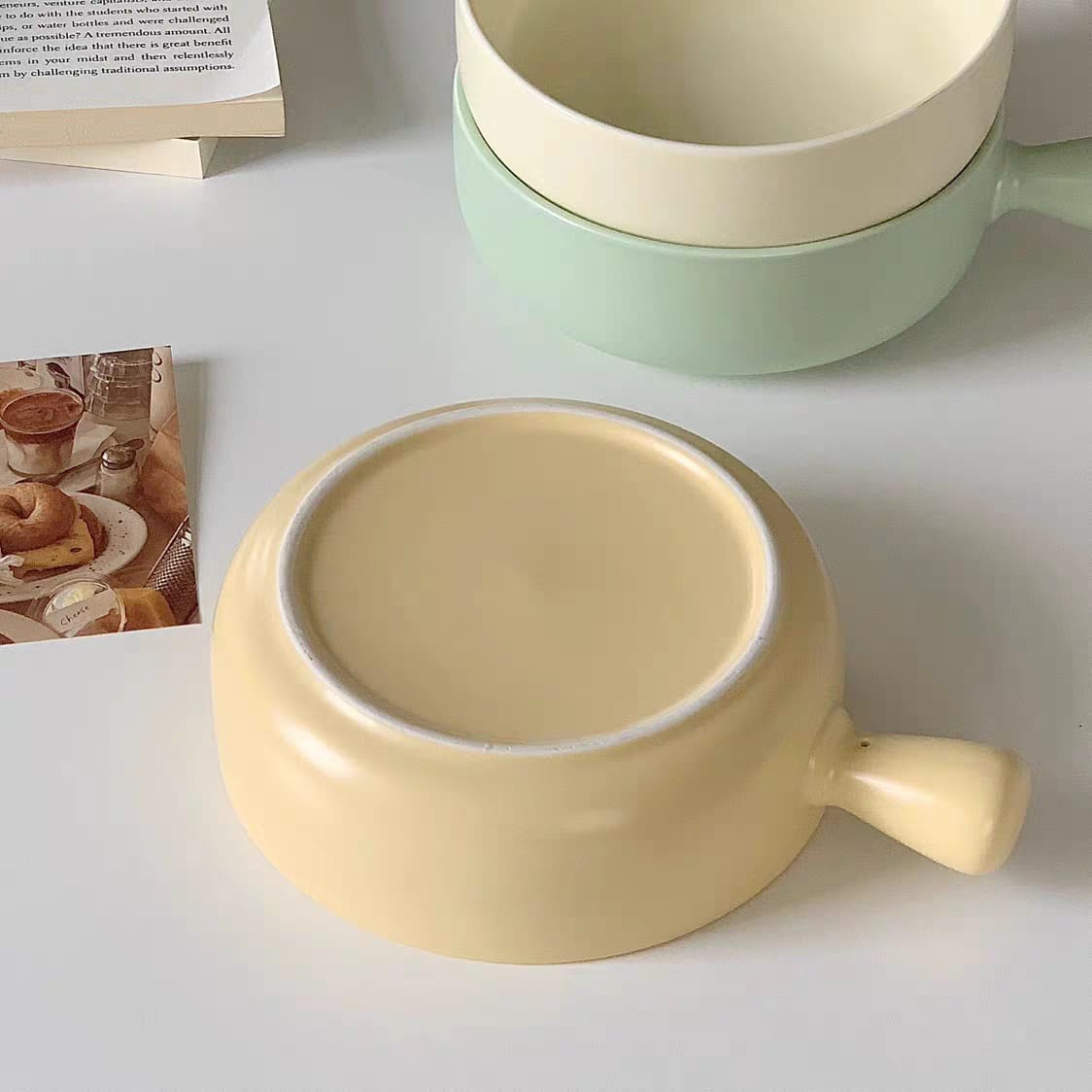 Morning Meadow Ceramic Bowl with Handle - Matte Finish